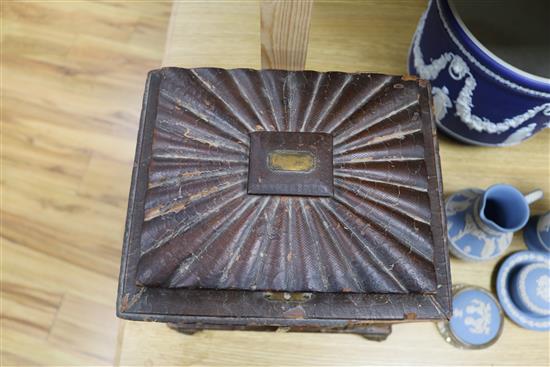A William IV leather sewing and writing cabinet 32cm high x 29cm wide